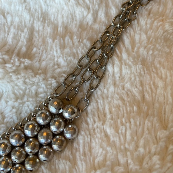 Silver fashion necklace - 3 strands, 2 different style beads. Choker style. - Picture 4 of 5